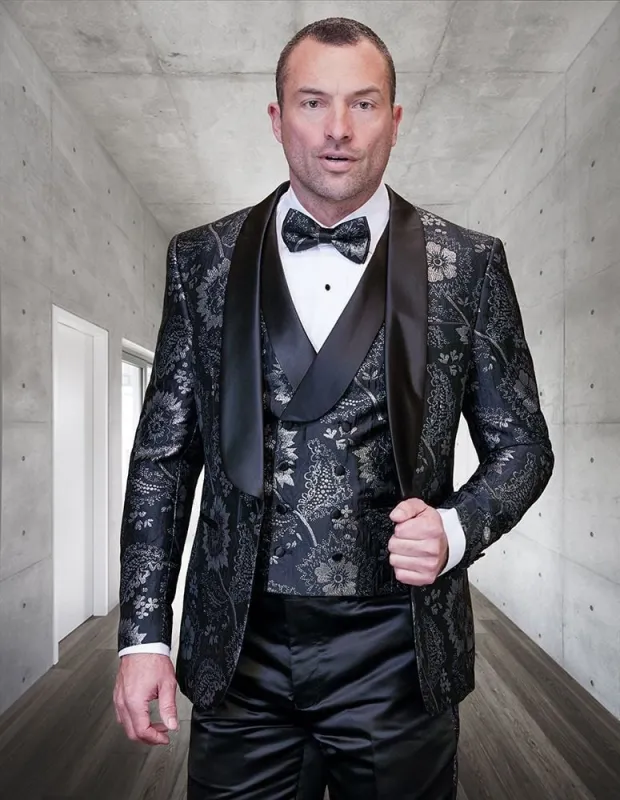 Statement ITALY Suit - Super 150's Wool Suit Statement Men's Outlet 3 Piece Fashion Tuxedo - Floral Pattern sold by Alberto Nardoni