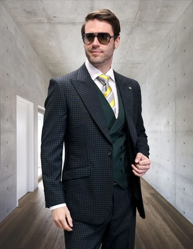 Statement ITALY Suit - Super 150's Wool Suit Statement Men's 3 Piece Modern Fit 100% Wool Suit - Micro Plaid sold by Alberto Nardoni