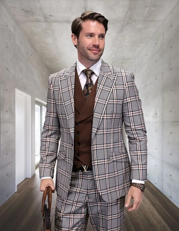 Statement ITALY Suit - Super 150's Wool Suit Statement Men's 3 Piece Modern Fit 100% Wool Suit - Sharp Plaid sold by Alberto Nardoni