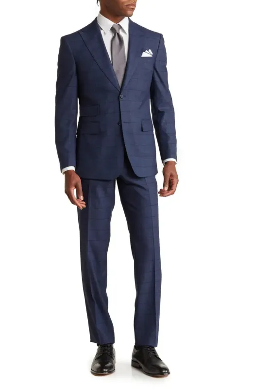 Trim Fit Blue Solid Two-Button Peak Lapel Suit sold by Alberto Nardoni