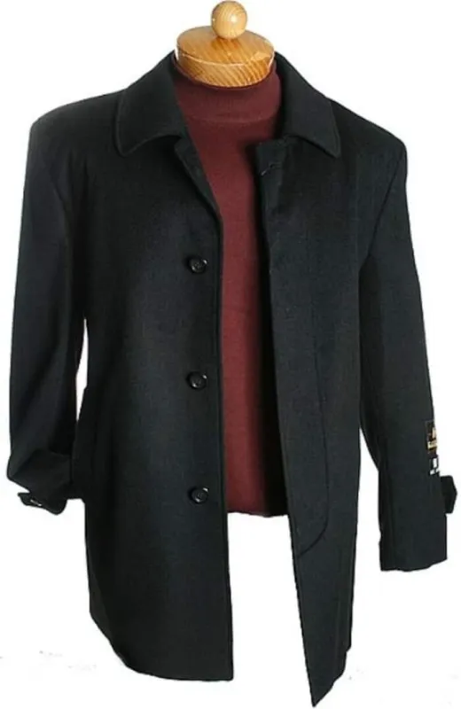 Mens Black Overcoat - 3 Quarter Dark color black Wool fabric Jacket - men's Overcoat sold by Alberto Nardoni