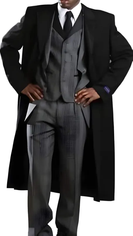 Mens Black Overcoat - Mens Three Button Coat Classic Full Length Fashion Top Coat Black made by Alberto Nardoni