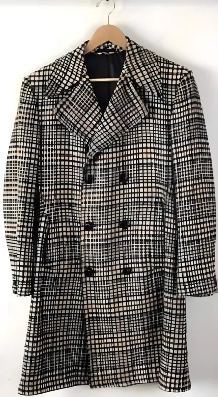Mens Black Overcoat - Mens Plaid Overcoat - Wool Peacoat - Plaid 6 Button Topcoats sold by Alberto Nardoni