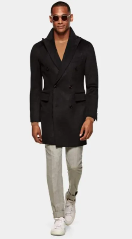 Mens Black Overcoat - Double Breasted Wool Overcoat - Black 3/4 Length Car Coat sold by Alberto Nardoni