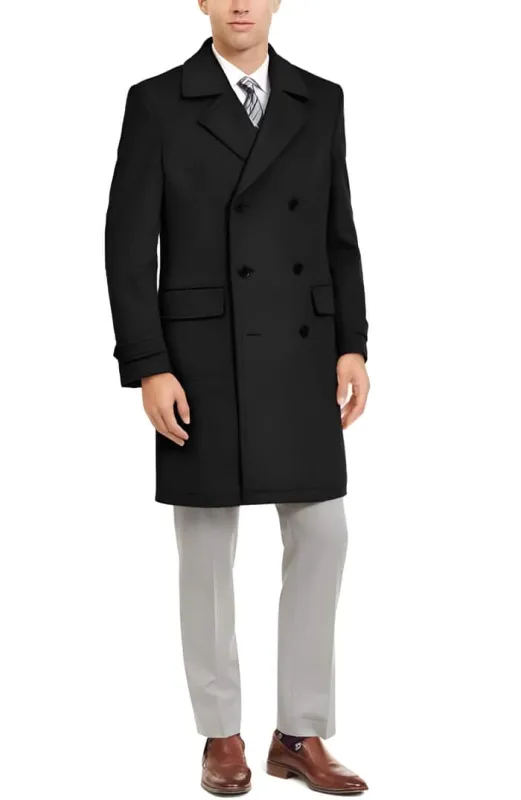 Mens Black Overcoat - Wool And Cashmere Peacoat - Double Breasted Three Quarter Overcoat - Topcoat sold by Alberto Nardoni