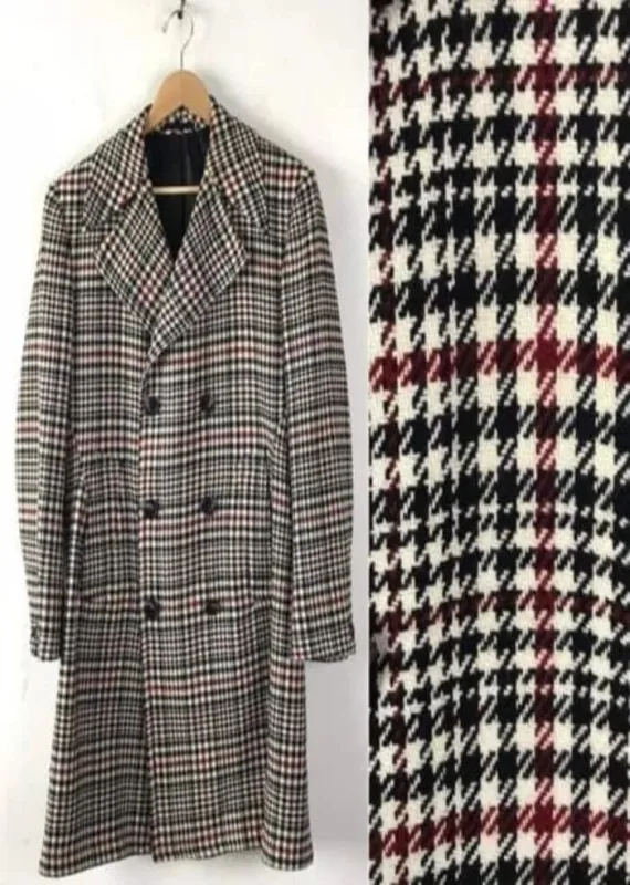 Mens Black Overcoat - Mens Houndstooth Six Button Front Double Breasted Wool Overcoat sold by Alberto Nardoni
