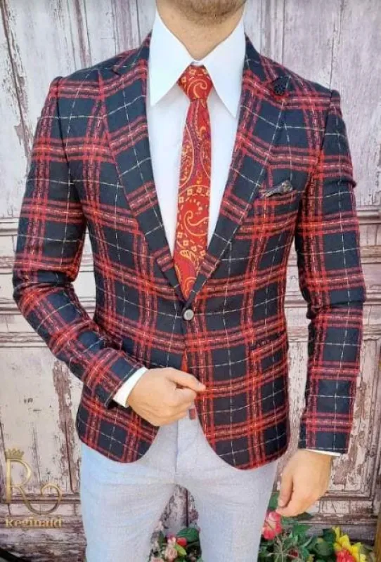 Red Tartan Blazer - Red Plaid Sport Coat - Mens Red Blazer sold by Alberto Nardoni