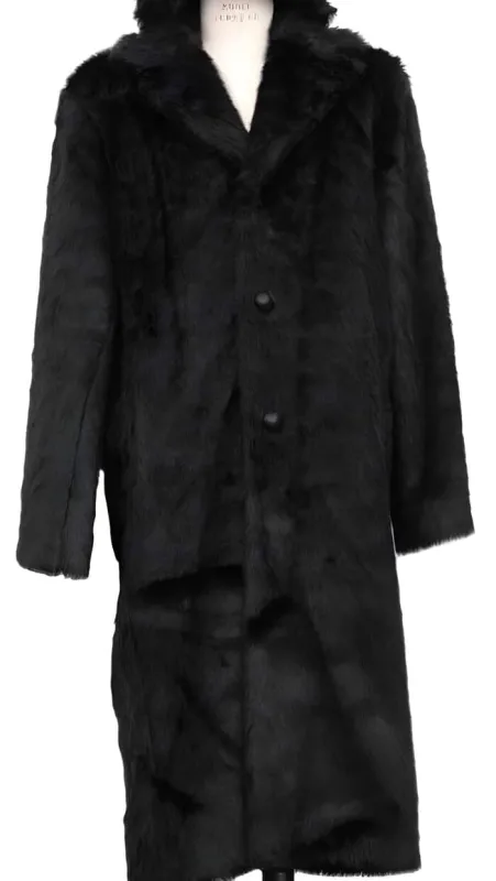 Mens Black Overcoat - Faux Fur Overcoat - Long Top Coat Full length Coat Black sold by Alberto Nardoni