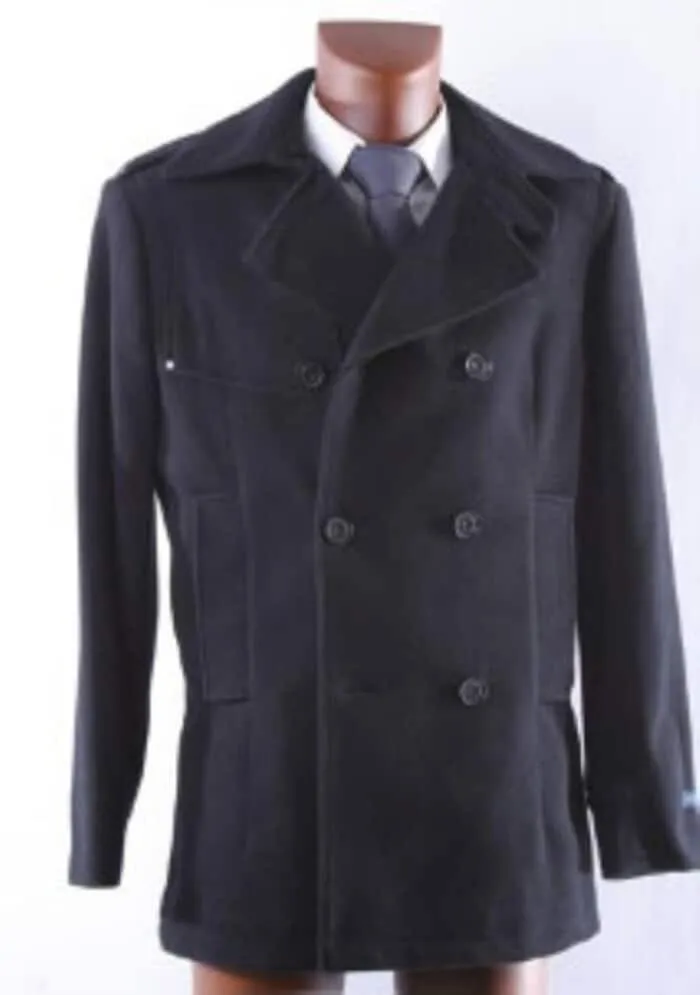 Mens Black Overcoat - 9901 Double Breasted Dark color black Wool fabric Winter OverCoat sold by Alberto Nardoni