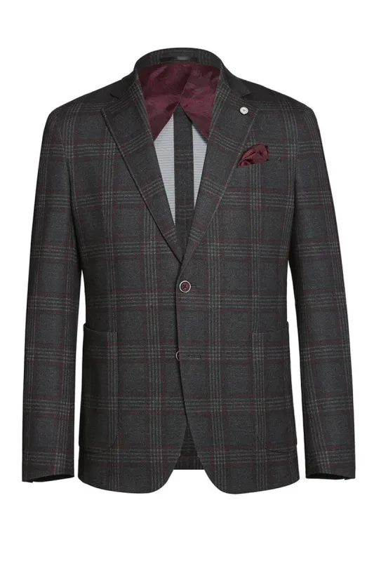 Pelago Men's Slim Charcoal Gray Windowpane Plaid Sports Coat Blazer sold by Alberto Nardoni