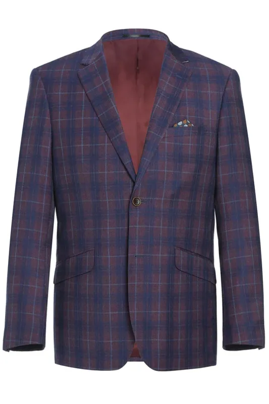 Sacos Para Hombre - Sacos Vaqueros Mens Slim Fit Two Button Sport Coat Blazer in Purple & Blue Windowpane Plaid sold by Alberto Nardoni