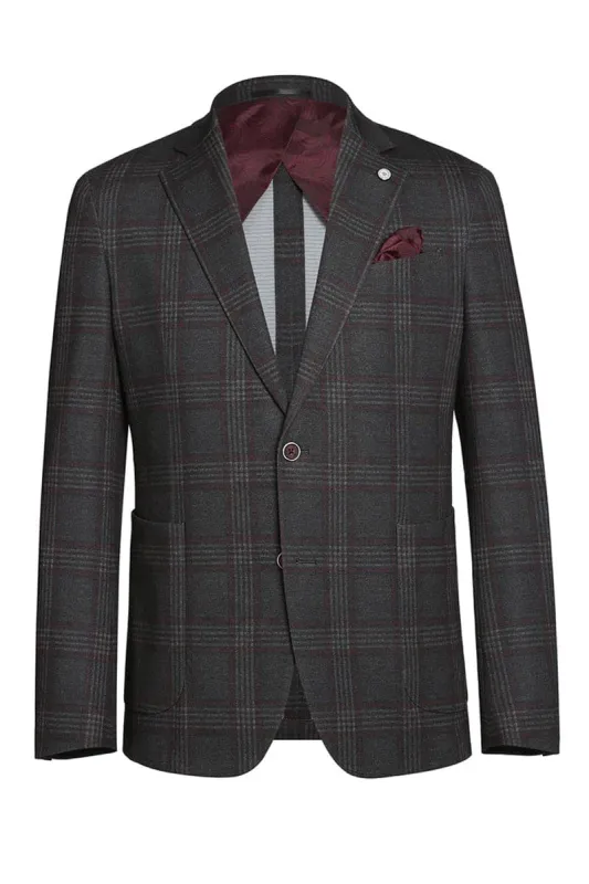 Western Sport Coat - Western Blazer Mens Slim Fit Patch Pocket Vintage Style Sports Coat Blazer in Charcoal Grey Windowpane Plaid made by Alberto Nardoni