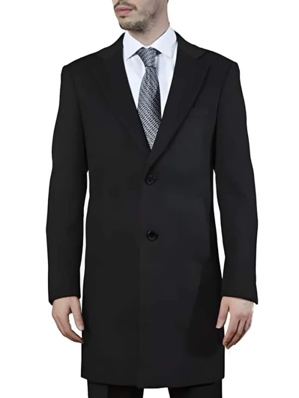 Mens Black Overcoat - Men's Modern Fit Polyester ~ Viscose ~ Spandex Black Long Men's Dress Topcoat - Winter Coat sold by Alberto Nardoni