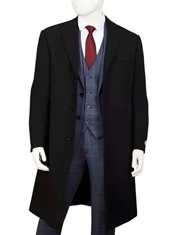 Mens Black Overcoat - Men's Three Button Wool ~ Poly Blend Black Overcoat sold by Alberto Nardoni