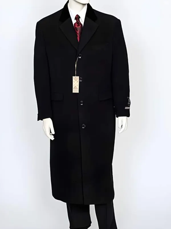 Mens Black Overcoat - Men's Dress Coat Black Velvet Notch Collar Wool/Cashmere 4 Button Overcoat sold by Alberto Nardoni
