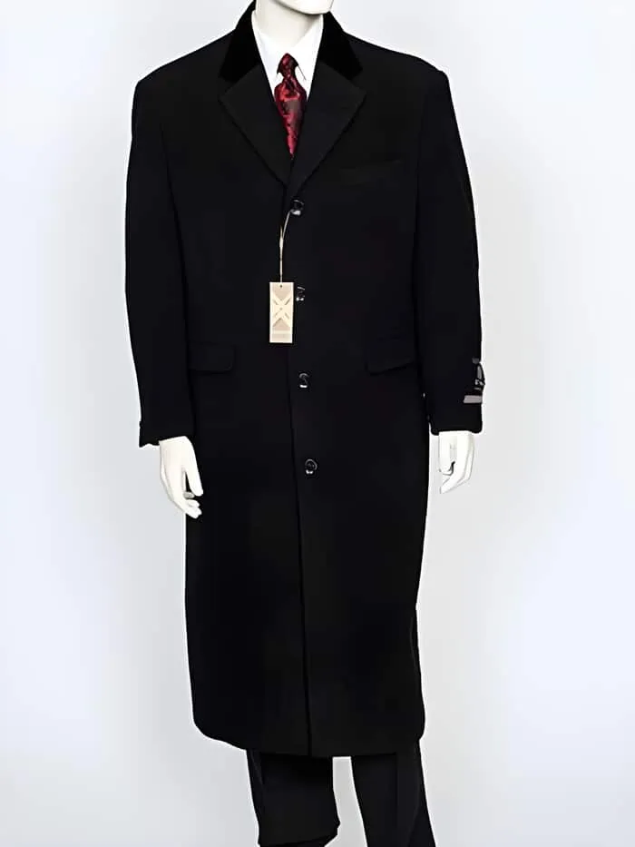 Mens Black Overcoat - Men's Dress Coat Black Velvet Notch Collar Wool/Cashmere 4 Button Overcoat sold by Alberto Nardoni