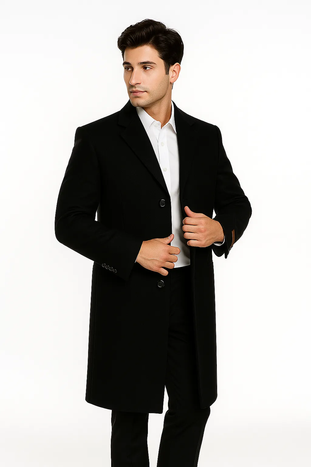Men's Black Wool Overcoat – 3 Button Ankle Length Winter Dress Coat sold by Alberto Nardoni product image thumbnail 4