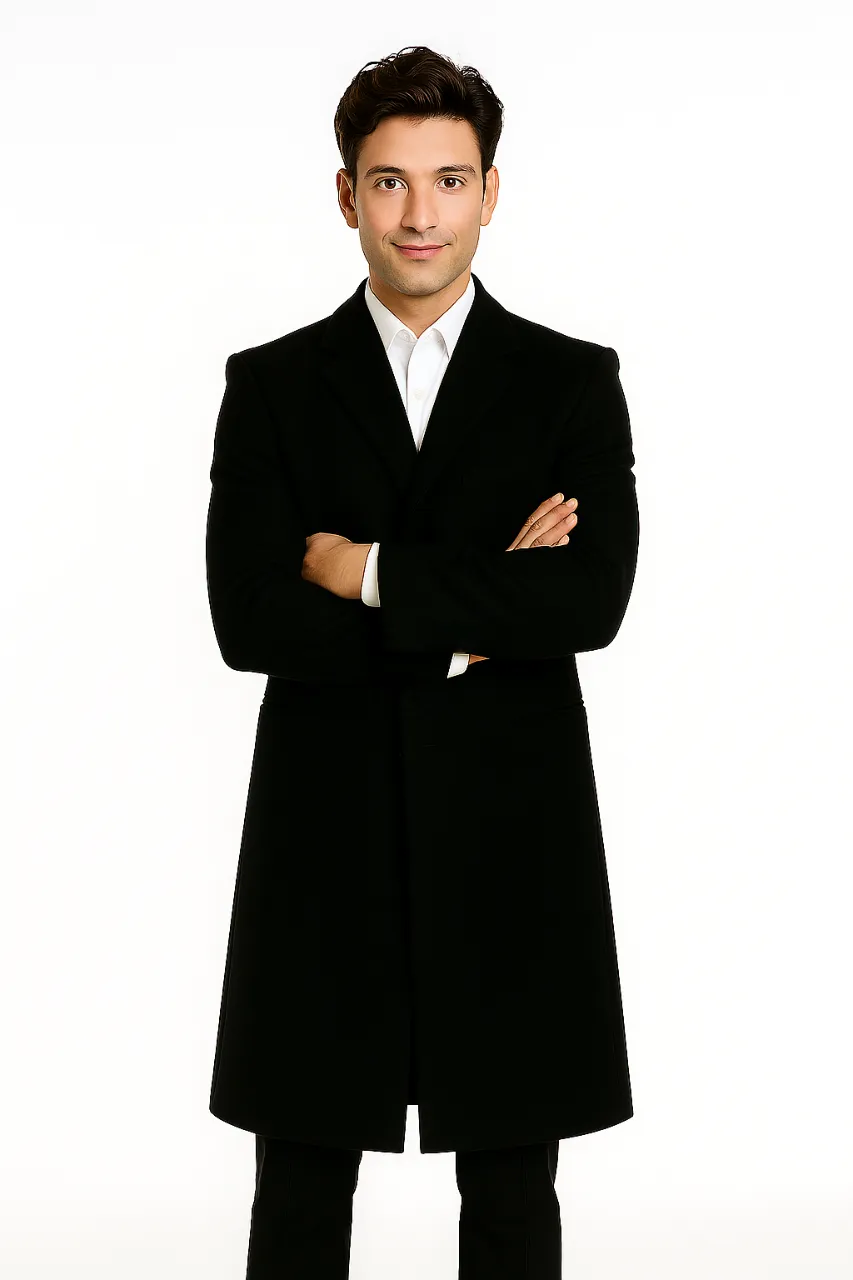 Men's Black Wool Overcoat – 3 Button Ankle Length Winter Dress Coat sold by Alberto Nardoni product image thumbnail 5
