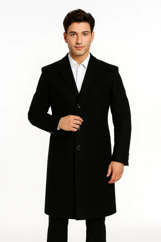 Men's Black Wool Overcoat – 3 Button Ankle Length Winter Dress Coat sold by Alberto Nardoni