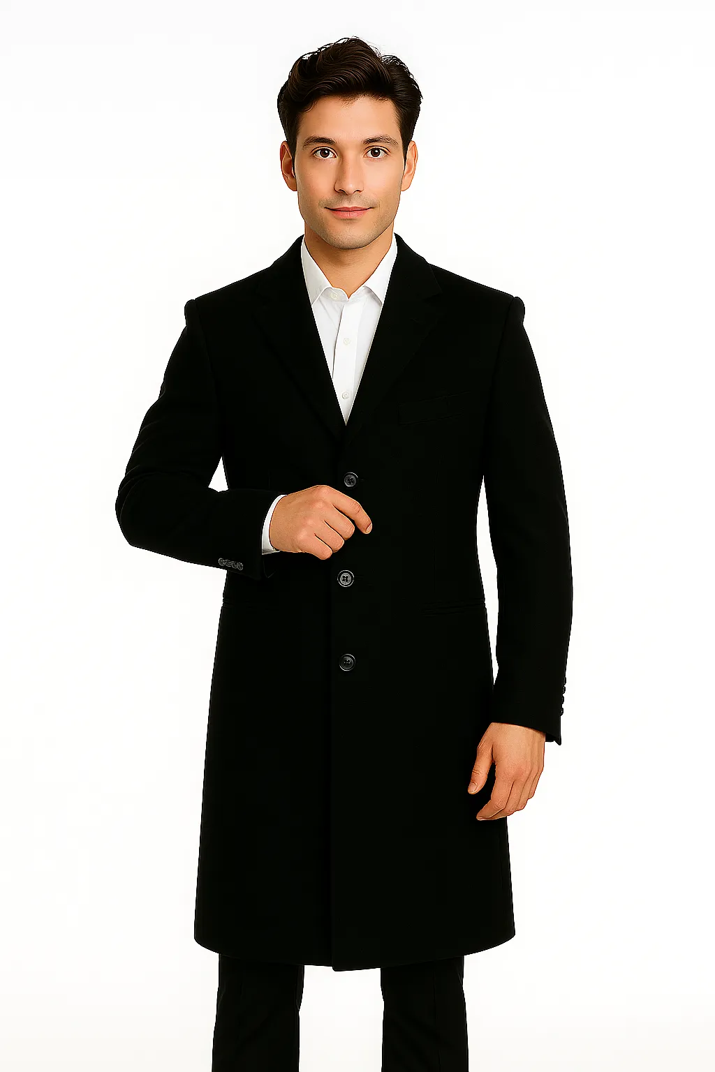Men's Black Wool Overcoat – 3 Button Ankle Length Winter Dress Coat sold by Alberto Nardoni product image thumbnail 3