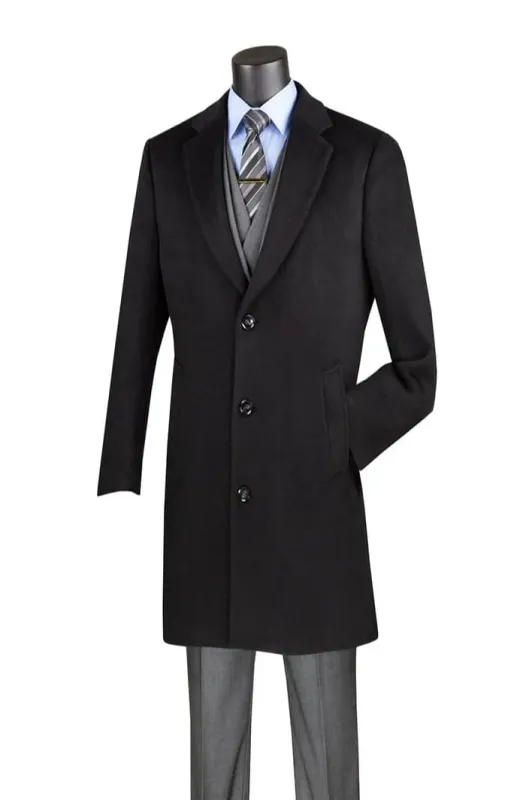 Mens Black Overcoat - Wool & Cashmere Regular Fit Black Top Coat sold by Alberto Nardoni