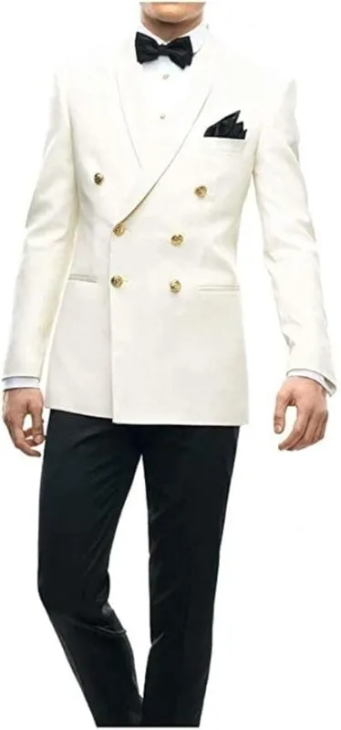 Ivory Double Breasted Dinner Jacket - Cream Dinner Jacket - Off White Color With Gold Buttons sold by Alberto Nardoni