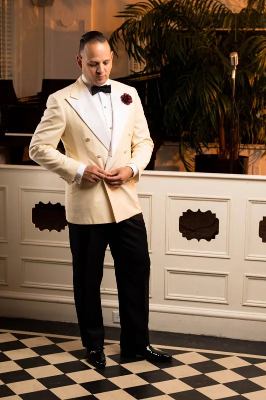 Ivory Double Breasted Tuxedo Dinner Jacket - Cream Dinner Jacket - Off White sold by Alberto Nardoni