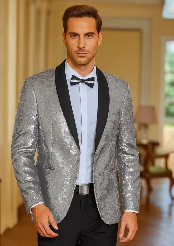 Silver Grey Sequin Blazer - Mens Shiny Sport Coat - Party Jacket - Prom Tuxedo $189 sold by Alberto Nardoni