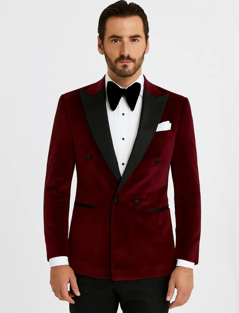 Double Breasted Tuxedo - Velvet Tuxedo Dinner Jacket In Black - Navy - Emerald Green - Burgundy sold by Alberto Nardoni