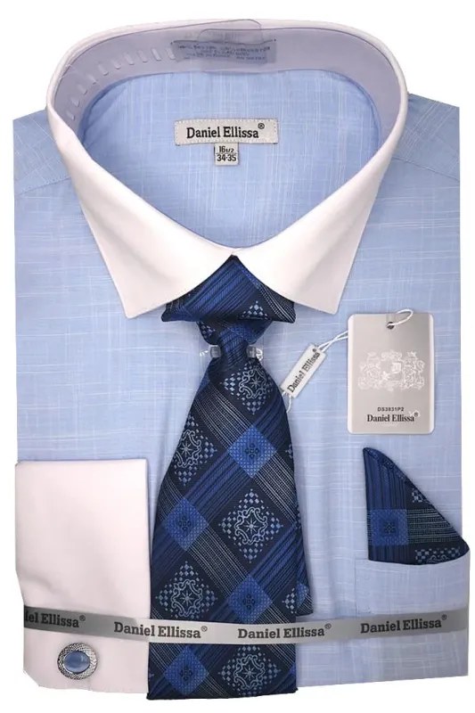 Blue Dress Shirt Set with Tie and Handkerchief made by Alberto Nardoni