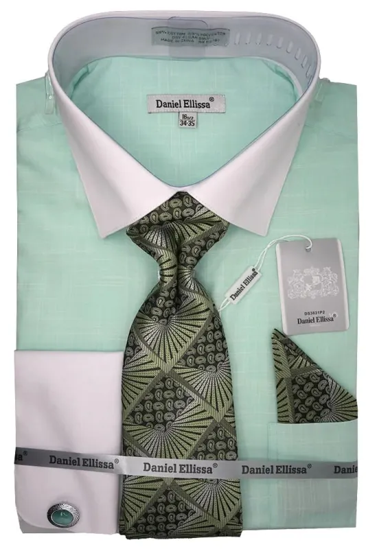 Mint Dress Shirt Set with Tie and Handkerchief made by Alberto Nardoni