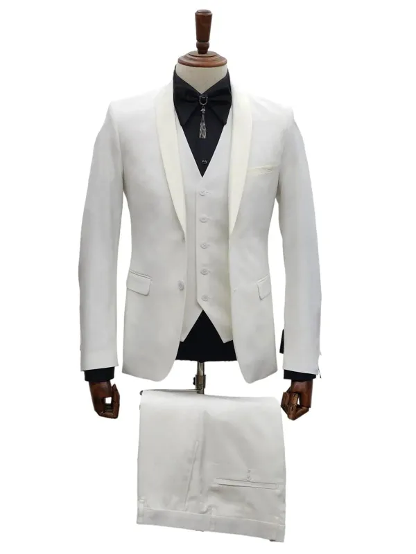 Ivory Tuxedo - Cream Wedding Suit - Off White Groom 2 Button Lapel Suit sold by Alberto Nardoni