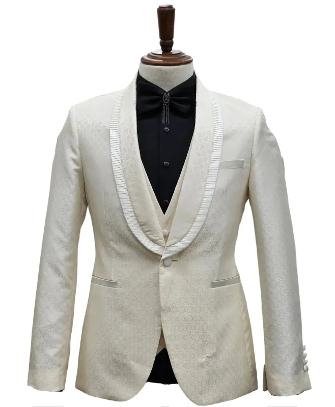 Ivory Tuxedo - Cream Wedding Suit - Off White Groom Shawl Lapel Suit sold by Alberto Nardoni