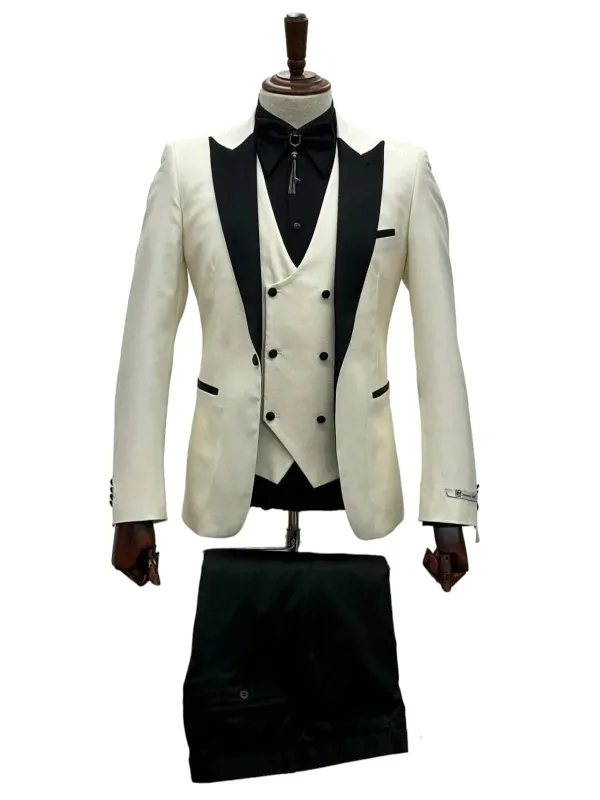 Ivory Tuxedo - Cream Wedding Suit  - Off White Groom 1 Button  Suit made by Alberto Nardoni