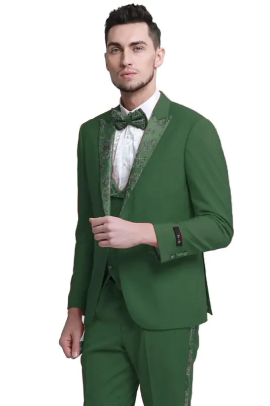 Men's One Button Vested Prom & Wedding Hunter Green Tuxedo sold by Alberto Nardoni