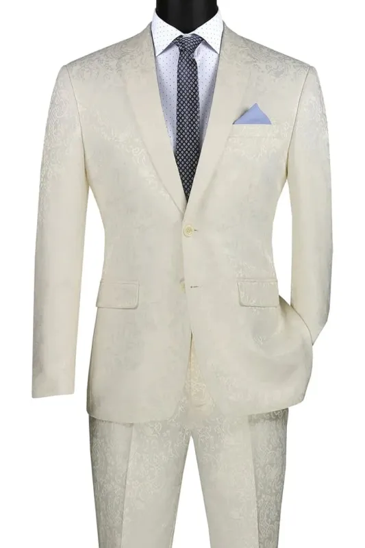 Mens Slim Fit Shiny Paisley Prom & Ivory Wedding Suit sold by Alberto Nardoni