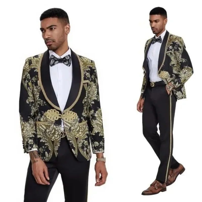 2025 Prom Special Black Paisley 2pc Mens Suit by Tazzio sold by Alberto Nardoni
