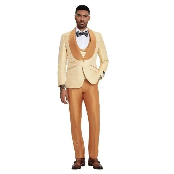 2025 Prom Special Orange Tuxedo Suit w/ Double-Breasted Vest by Tazzio sold by Alberto Nardoni product image thumbnail 4