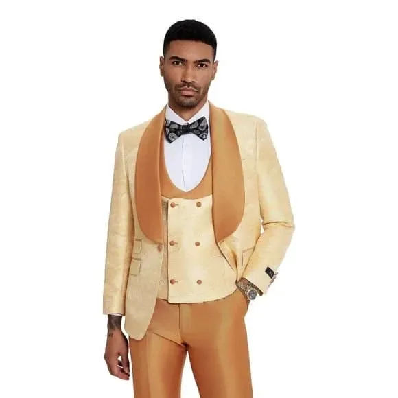 2025 Prom Special Orange Tuxedo Suit w/ Double-Breasted Vest by Tazzio sold by Alberto Nardoni product image thumbnail 3