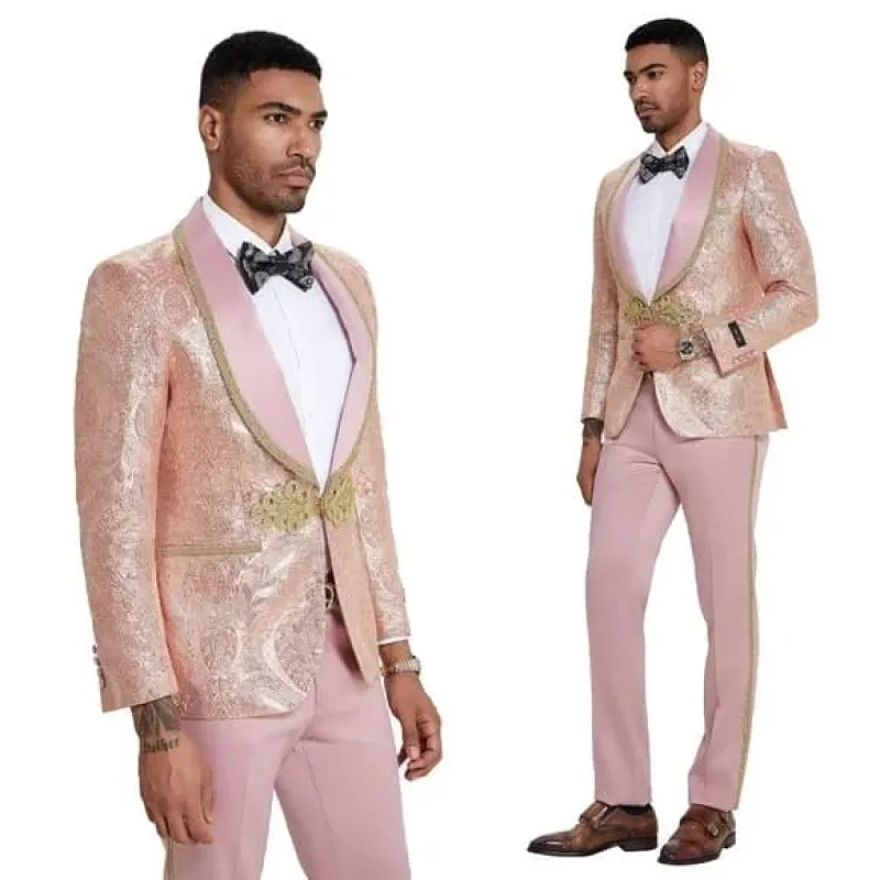 2025 Prom Special Blush Paisley 2pc Mens Suit by Tazzio sold by Alberto Nardoni