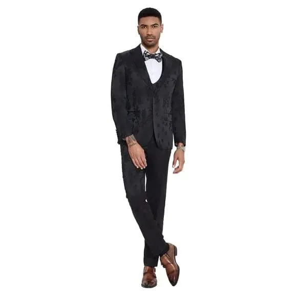 2025 Floral Mens 3PC Suit w/ Double Breasted Prom Vest by Tazzio, Black sold by Alberto Nardoni product image thumbnail 4