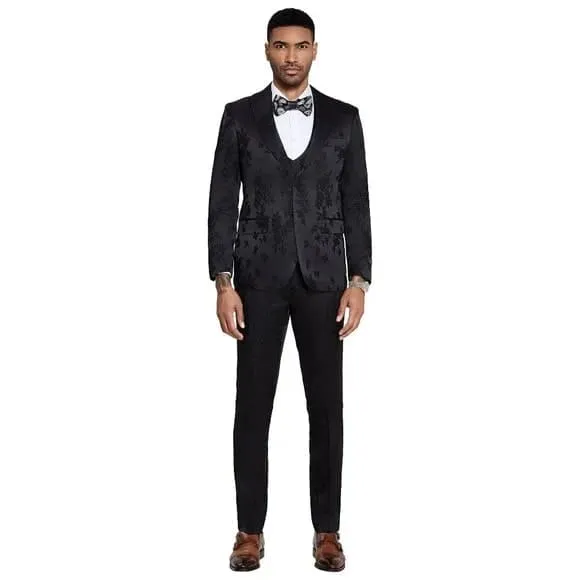 2025 Floral Mens 3PC Suit w/ Double Breasted Prom Vest by Tazzio, Black sold by Alberto Nardoni product image thumbnail 2