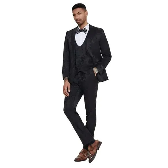 2025 Floral Mens 3PC Suit w/ Double Breasted Prom Vest by Tazzio, Black sold by Alberto Nardoni product image thumbnail 5