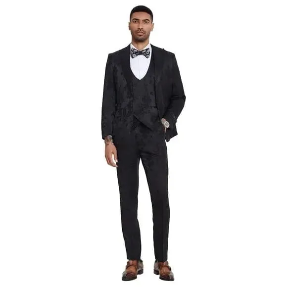 2025 Floral Mens 3PC Suit w/ Double Breasted Prom Vest by Tazzio, Black sold by Alberto Nardoni product image thumbnail 3