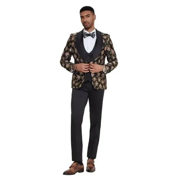 Black & Pink Shiny Floral Mens 3pc Suit by Tazzio sold by Alberto Nardoni product image thumbnail 2