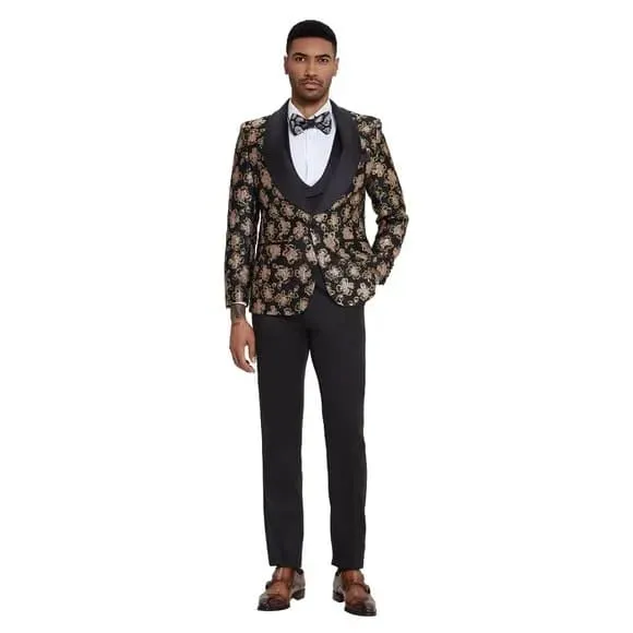 Black & Pink Shiny Floral Mens 3pc Suit by Tazzio sold by Alberto Nardoni product image thumbnail 4
