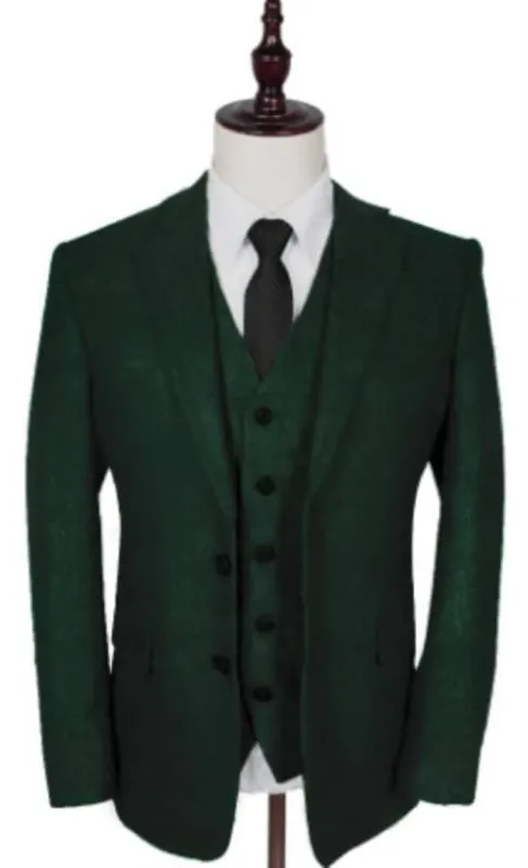 Green Tweed Suit  - Green Herringbone Fabric Suit - Vintage English Suit sold by Alberto Nardoni