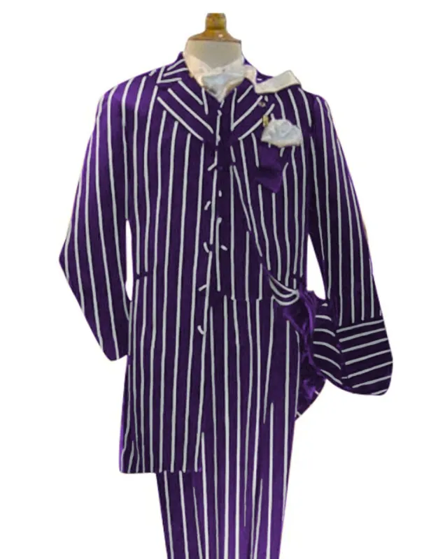 Dark Purple and White Pinstripe Zoot Suit - Gangster 1920s Pinstripe Suit - Mens Fashion Suit made by Alberto Nardoni