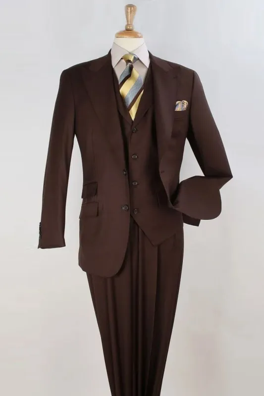 Big and Tall Brown Suit MENS BROWN WIDE PEAK LAPEL VESTED SUIT IN SUPER 150'S MERINO WOOL sold by Alberto Nardoni
