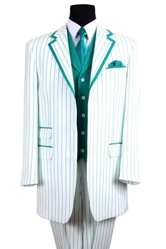 Big and Tall Navy Blue Suit MENS 3 BUTTON VESTED BARBERSHOP QUARTET SUIN IN WHITE WITH TURQUOISE PINSTRIPES sold by Alberto Nardoni